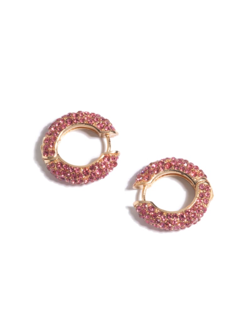 Front of a size None Lilian Crystal Huggie Earrings in PINK by Shiraleah. | dia_product_style_image_id:243083